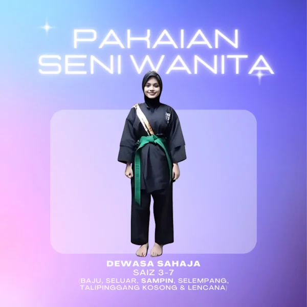Pakaian Lengkap Latihan Silat Seni Dewasa (dengan aksesori TANJAK/SAMPIN, talipinggang kosong, Lencana & Selempang) - Image 2