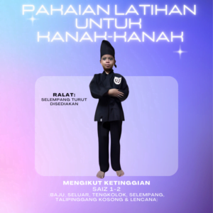 Pakaian Lengkap Latihan Silat Seni Kanak-kanak (dengan aksesori TANJAK/SAMPIN, talipinggang kosong, Lencana & Selempang)
